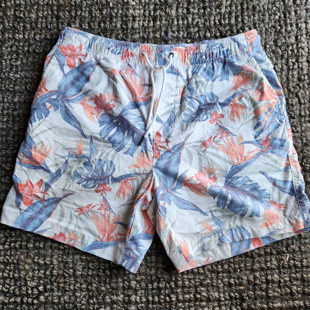 Men's American Eagle AE Floral Print Pull On Elastic Waist Drawstring Shorts Med